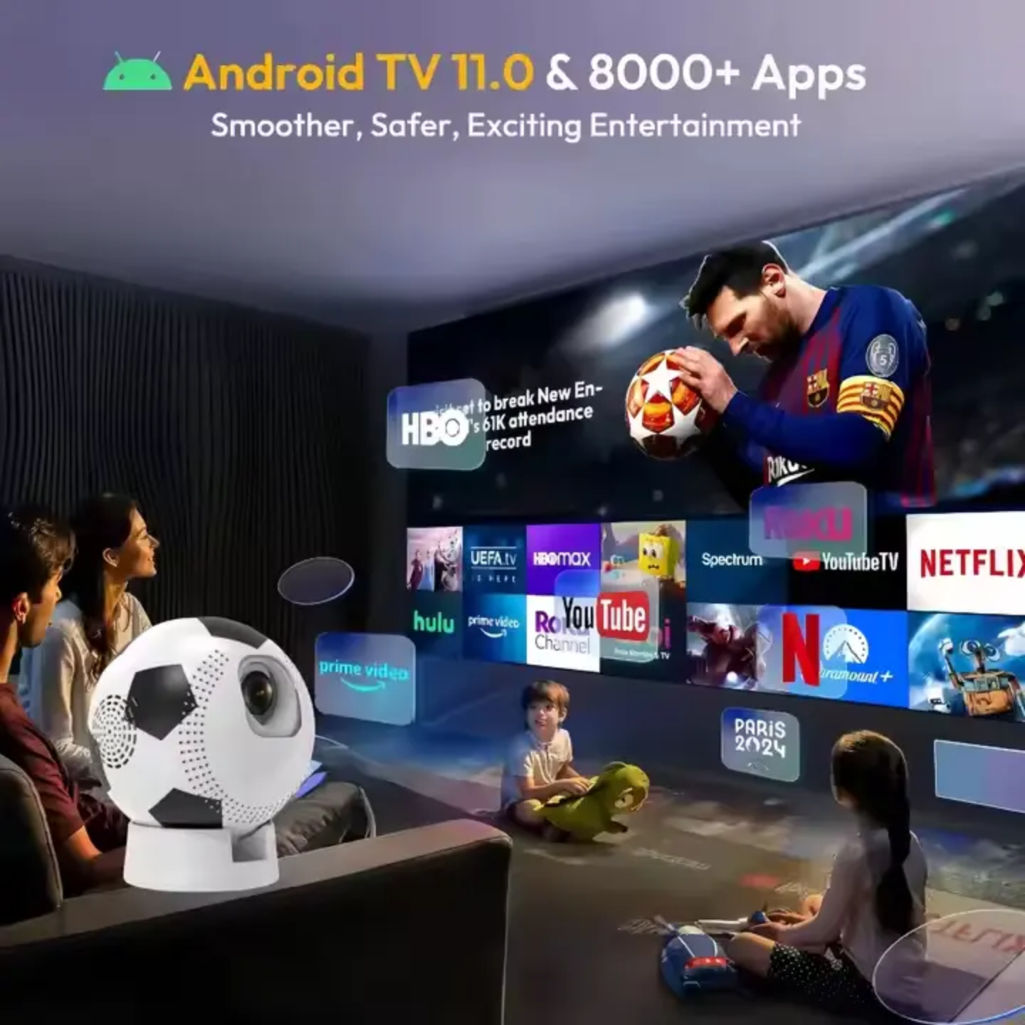 JY360 Football Soccer Ball Shape 720P Video Projector Android 11 Auto Focus 5G WIFI6 Portable Projector